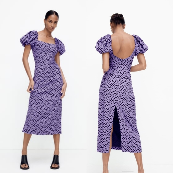 Zara Dresses & Skirts - Zara polka dot midi dress, purple